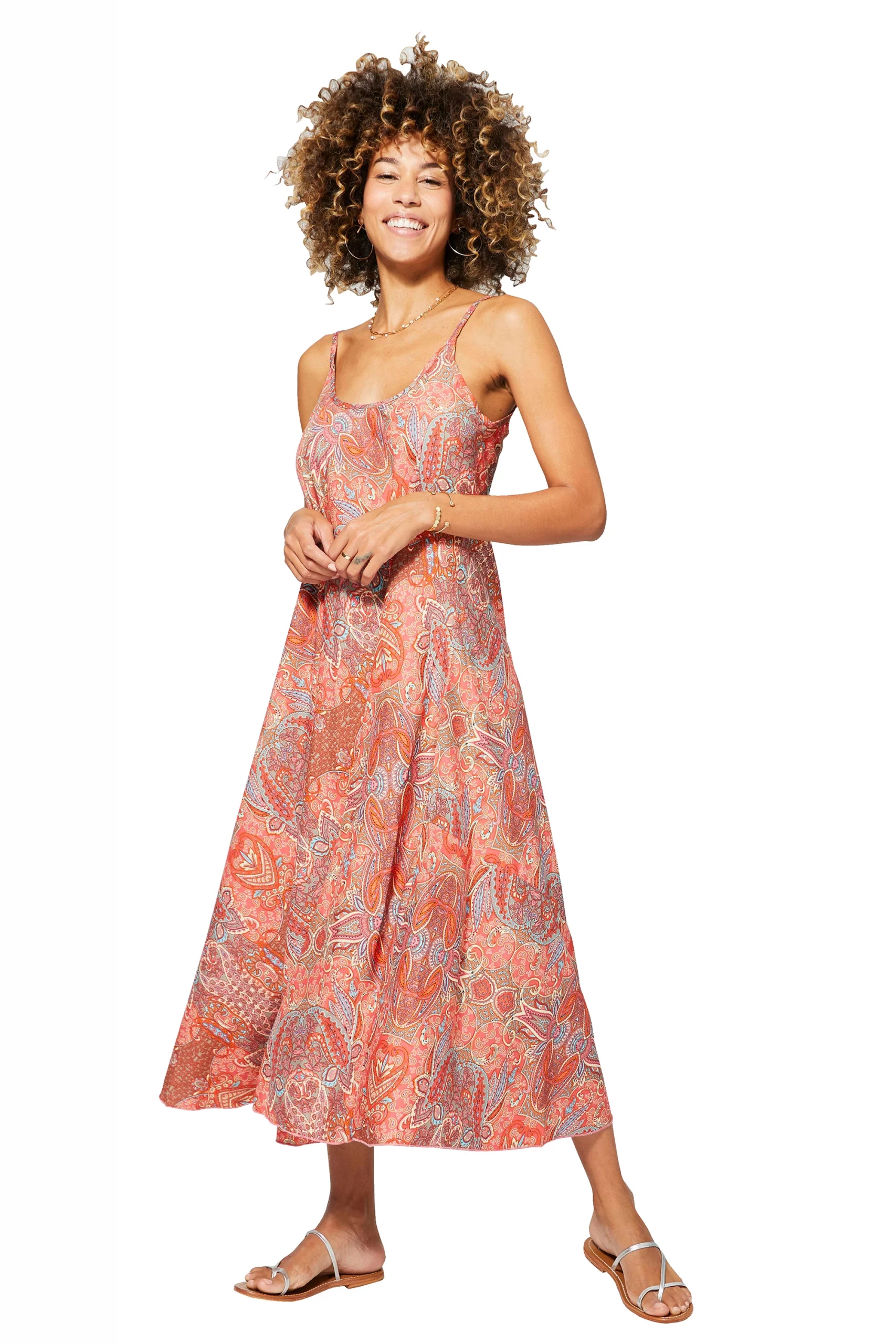 Longue Robe ample Corail à motifs bohèmes – MAXIPA3057A