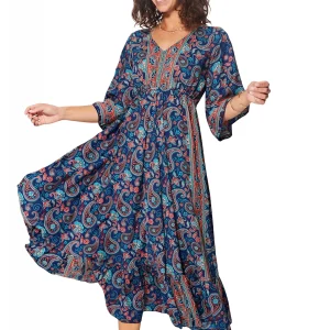 Longue Robe Bleu nuit évasée à dos ouvert – MAXIPA3083A