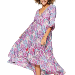 Longue Robe ample Fuchsia et crème – MAXIPA3082A