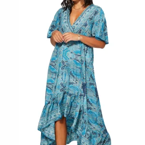 Longue Robe asymétrique Bleue à motifs bohèmes – MAXIPA3079A