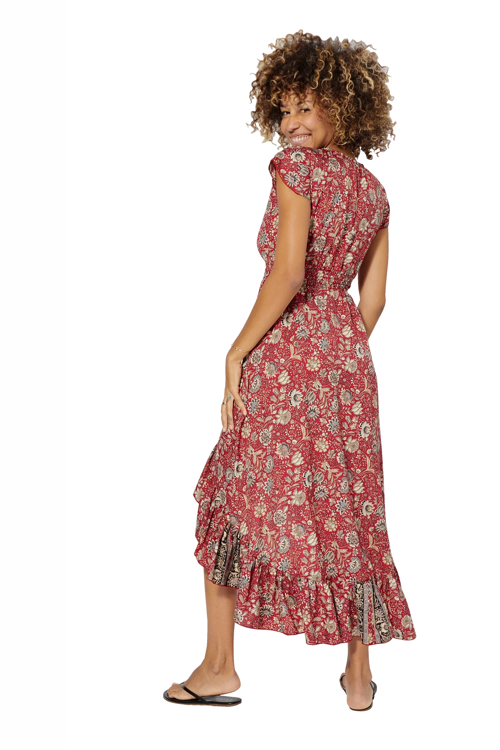 Longue Robe asymétrique Rouge à motifs bohèmes – MAXIPA3078B - Image 3