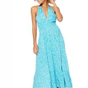 Robe longue dos nu Bleue à fleurs – MAXIPAV0007A