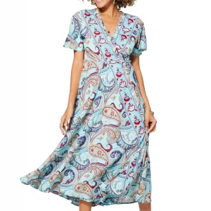 Longue Robe à nouer Bleu clair à motifs rouges – MAXIPA3075D