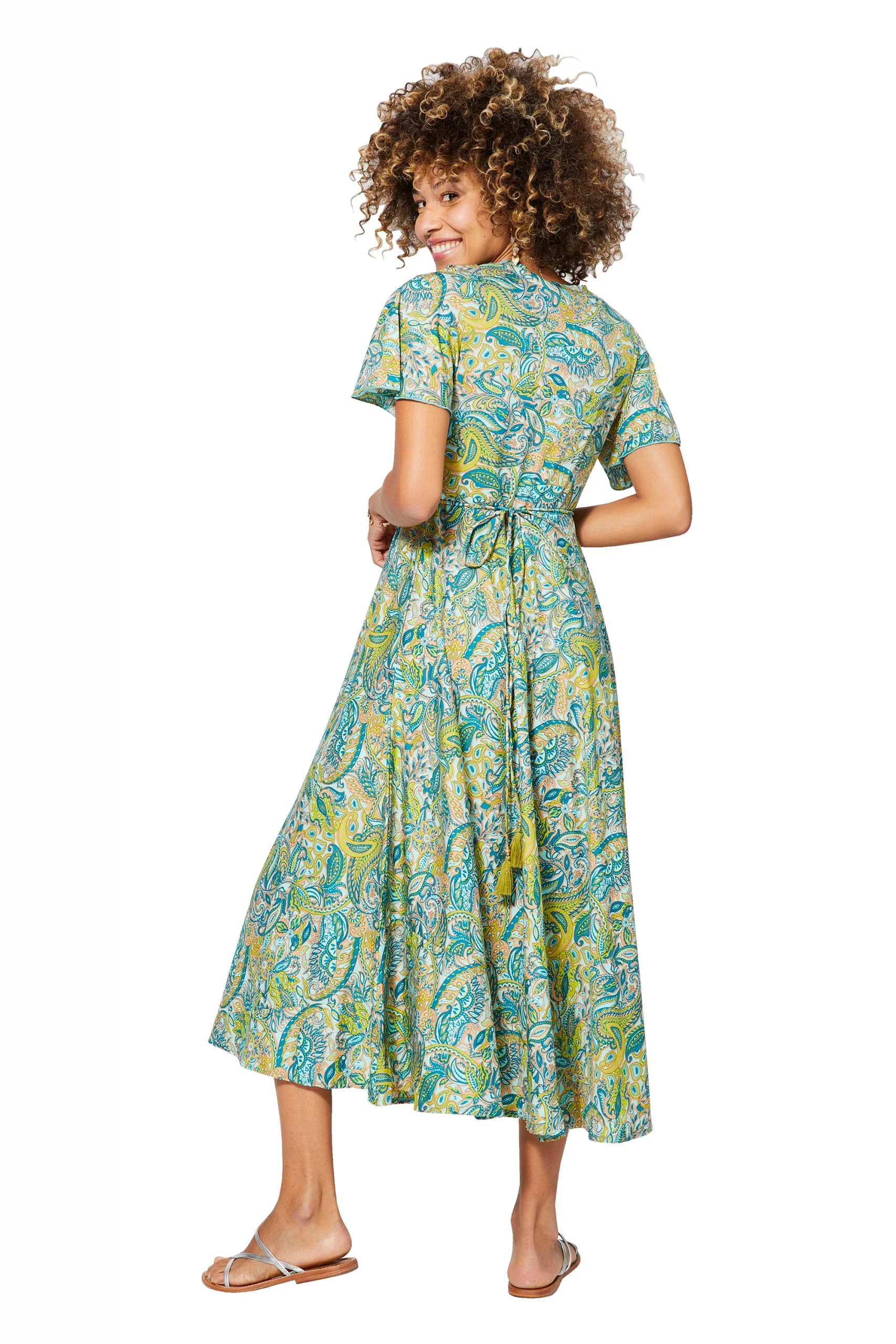 Longue Robe à nouer Verte bleue jaune – MAXIPA3075A – Image 3