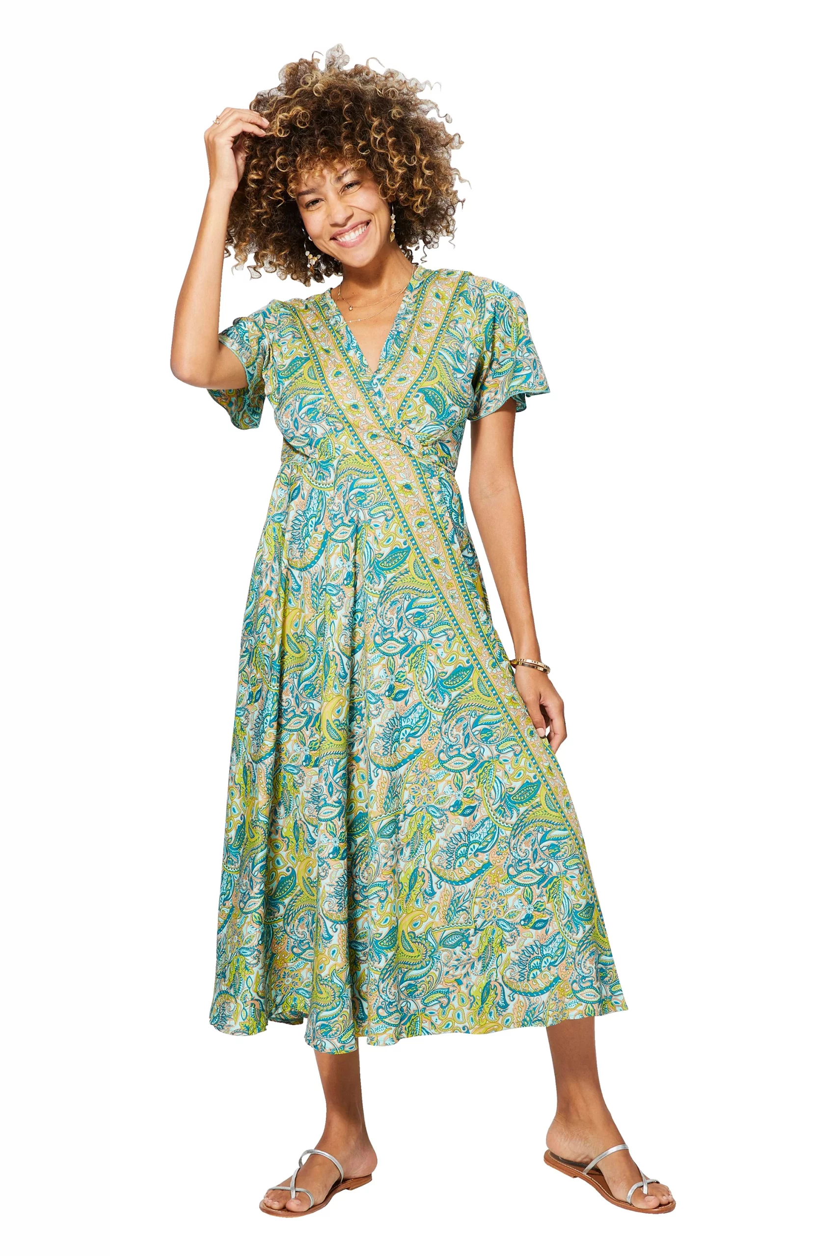 Longue Robe à nouer Verte bleue jaune – MAXIPA3075A – Image 2