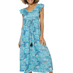 Longue Robe évasée Bleue à motifs bohèmes – MAXIPA3074A