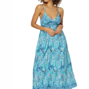 Robe longue évasée à bretelles Bleue bohème – MAXIPA3061A
