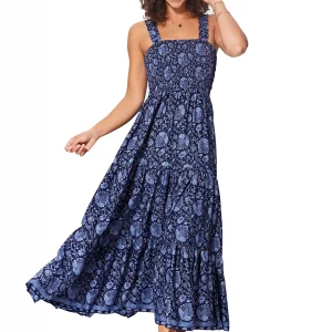 Longue Robe à bretelles larges Bleu marine – MAXIPA3066B