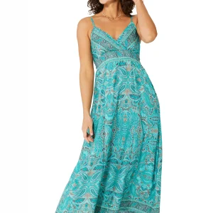 Robe longue évasée à bretelles Turquoise bohème – MAXIPA3061B
