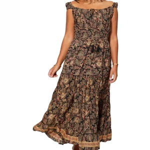 Longue Robe Noire à motifs à col bateau – MAXIPA3069A