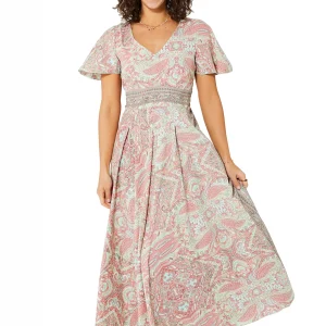 Longue Robe évasée Crème et rose – MAXIPA3077B