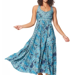 Longue Robe à dos nageur Bleue bohème – MAXIPA3065F