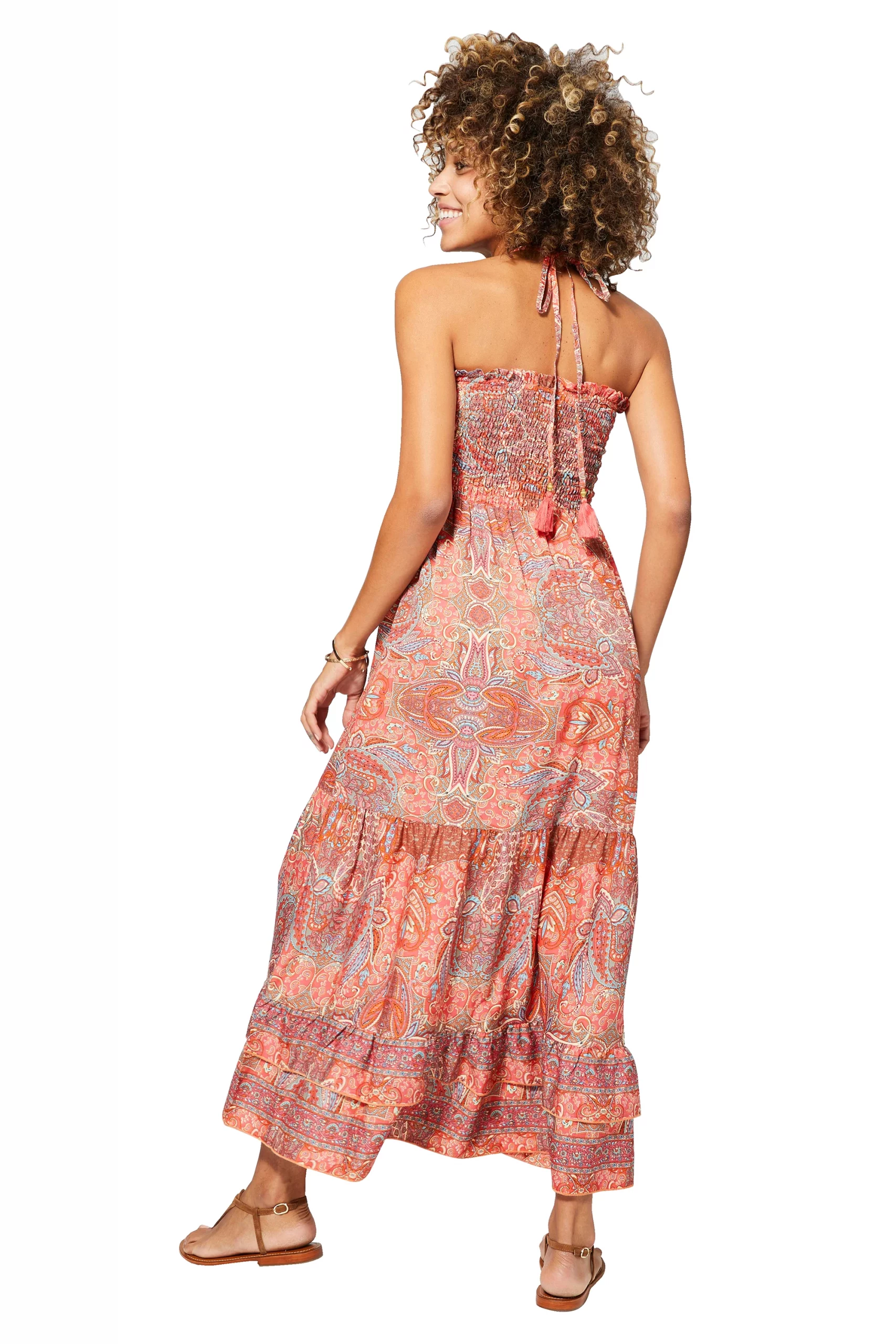 Longue Robe d’été dos nu Corail – MAXIPA3054A - Image 3