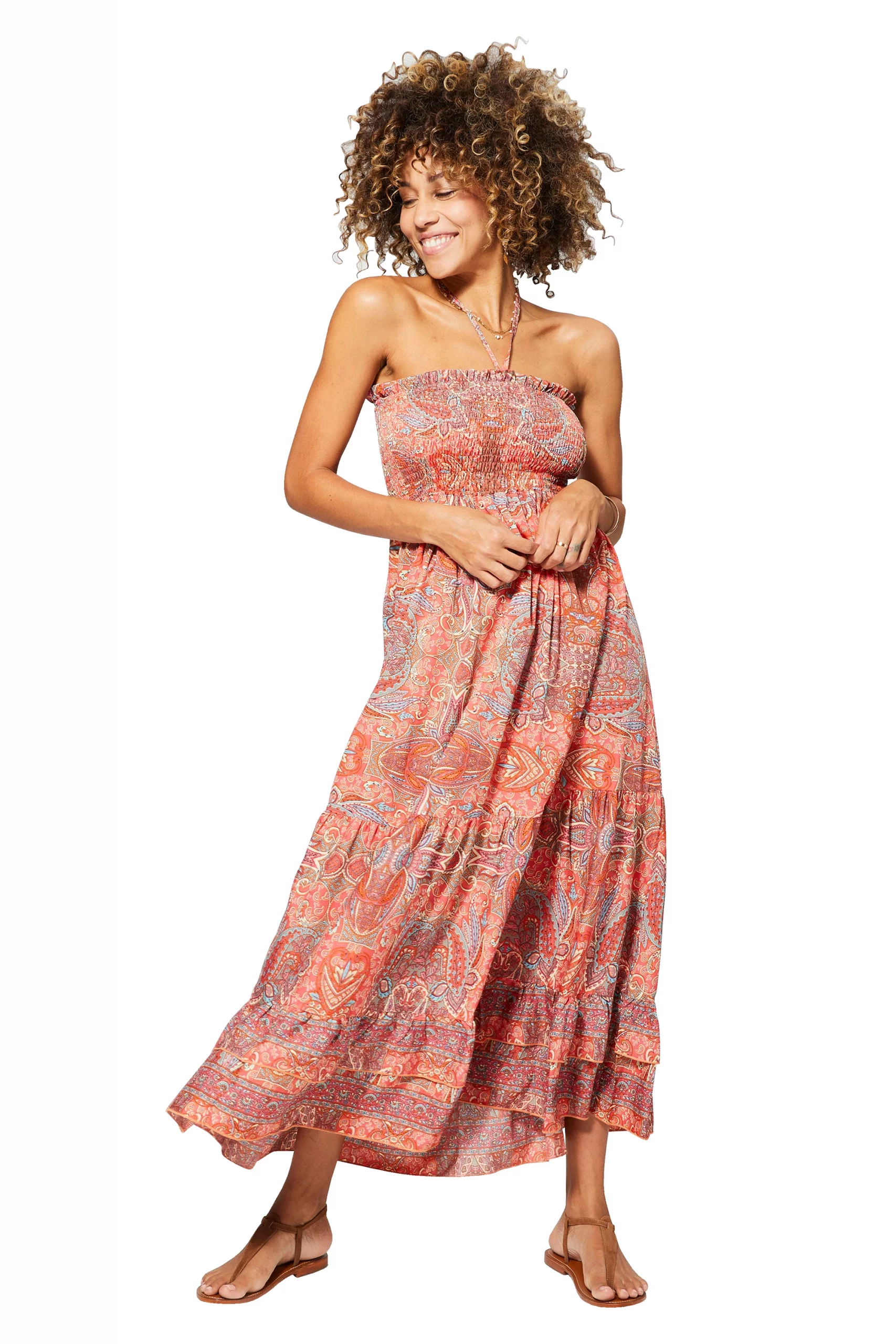 Longue Robe d’été dos nu Corail – MAXIPA3054A - Image 2