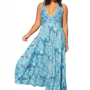 Longue Robe décolletée dos nu Bleue – MAXIPA3053C