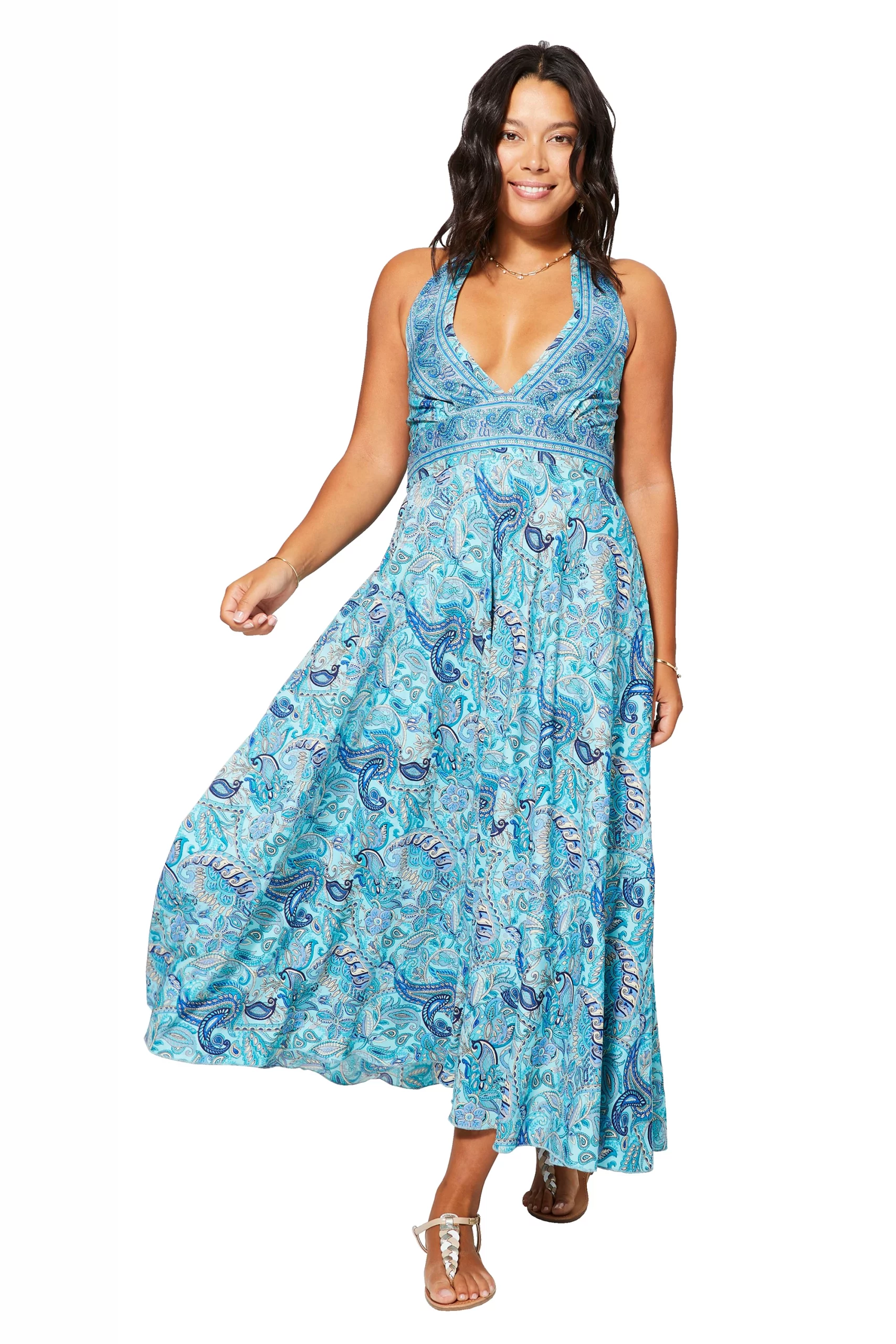 Longue Robe décolletée dos nu Bleue – MAXIPA3053C - Image 2