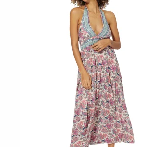 Longue Robe décolletée dos nu Crème à fleurs roses – MAXIPA3053B