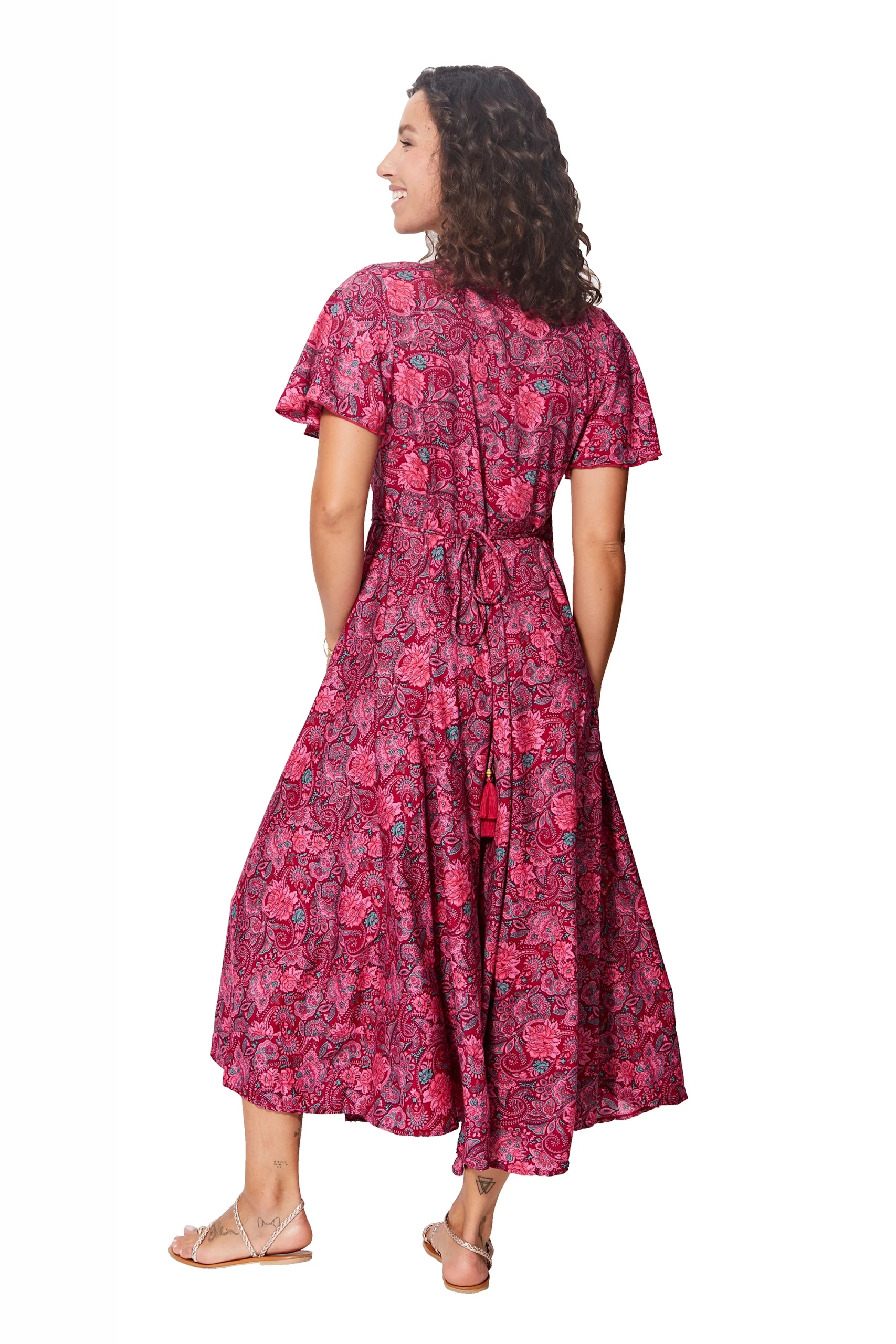 Longue Robe à nouer Rose à motifs bohèmes – MAXIPA3075B – Image 3