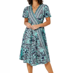 Robe mi-longue bleue à manches courtes – RLIP2001F