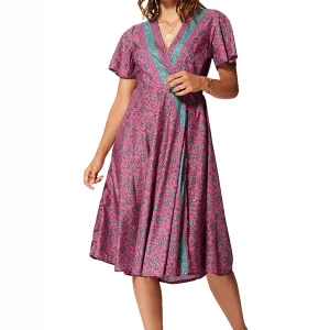 Robe mi-longue rose à manches courtes – RLIP2001B