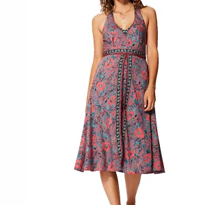 Robe mi-longue Bleue et rouge à dos nageur – RLIP0283C