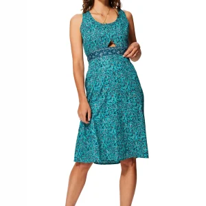Robe mi-longue Turquoise à fleurs à liens dans le dos – RLIP0284A