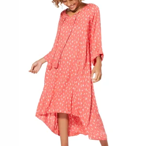 Robe ample à manches longue Corail à fleurs – MAXIPAV0020A