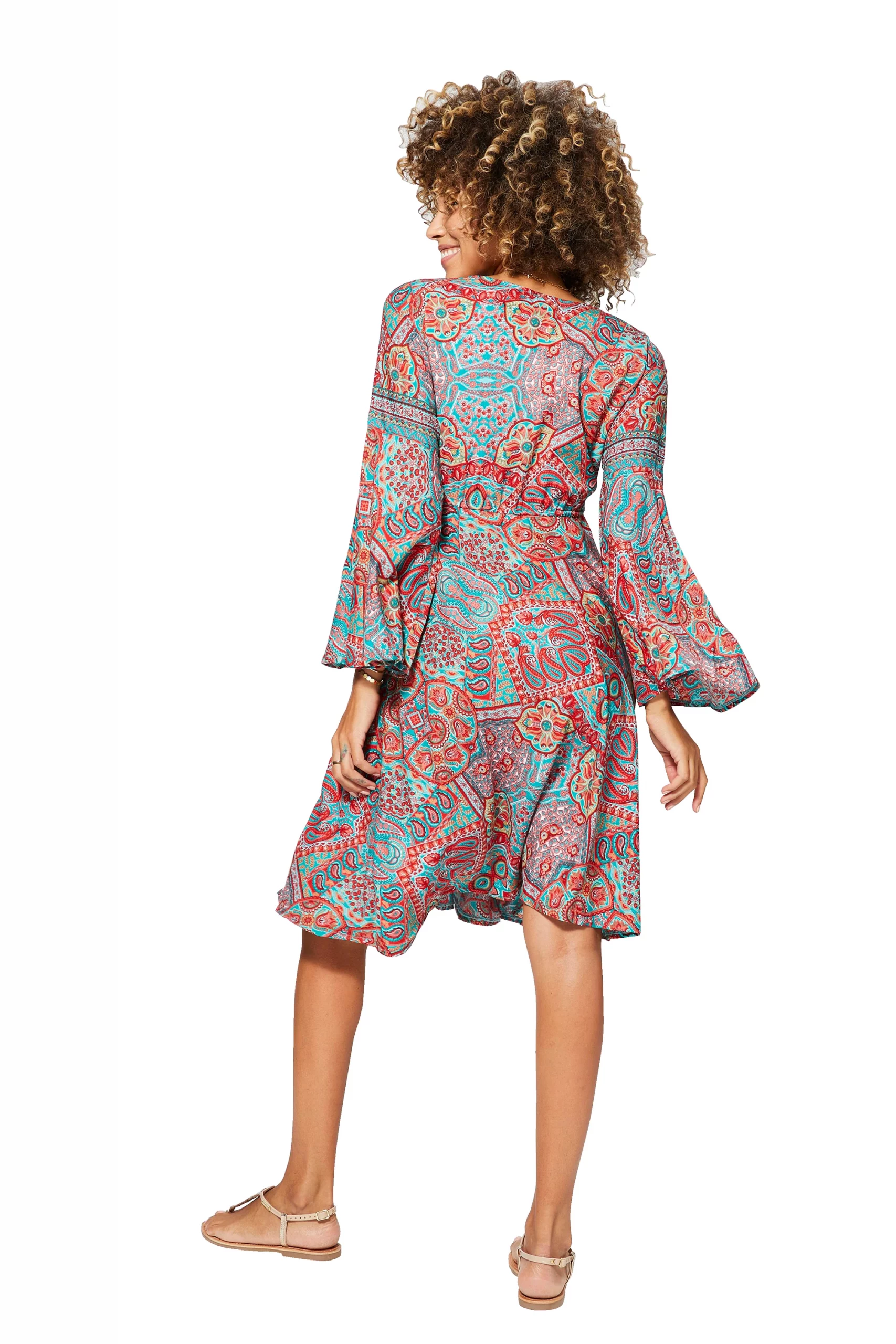 Robe bohème mi-longue colorée à manches longues – RLIP0603A – Image 3