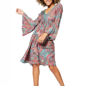 Robe bohème mi-longue colorée à manches longues – RLIP0603A