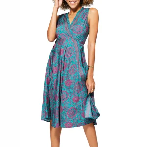 Robe mi-longue sans manches turquoise et rose – RLIP0296B