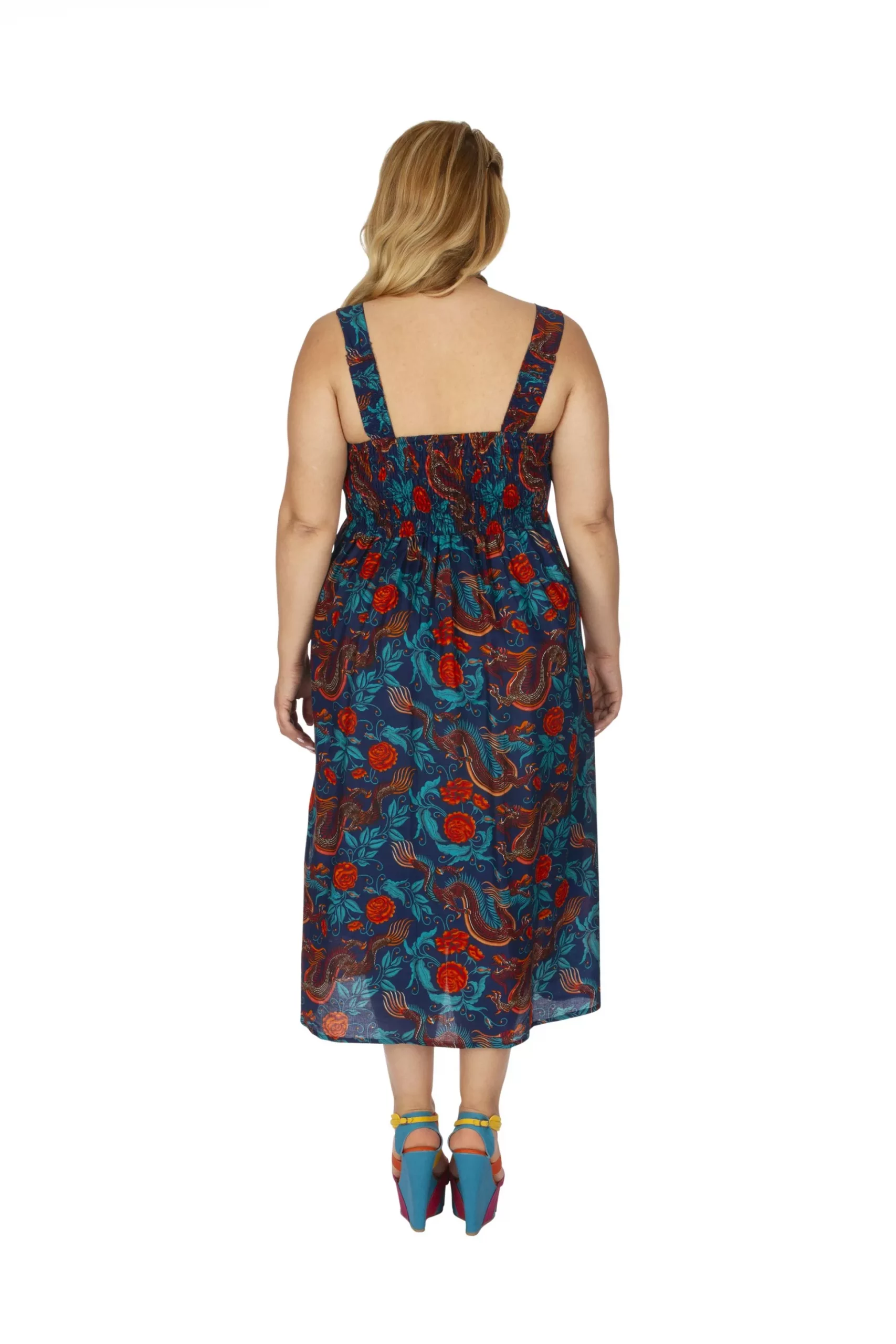 Robe bleue fleur rouge – ROP0160A – Image 3