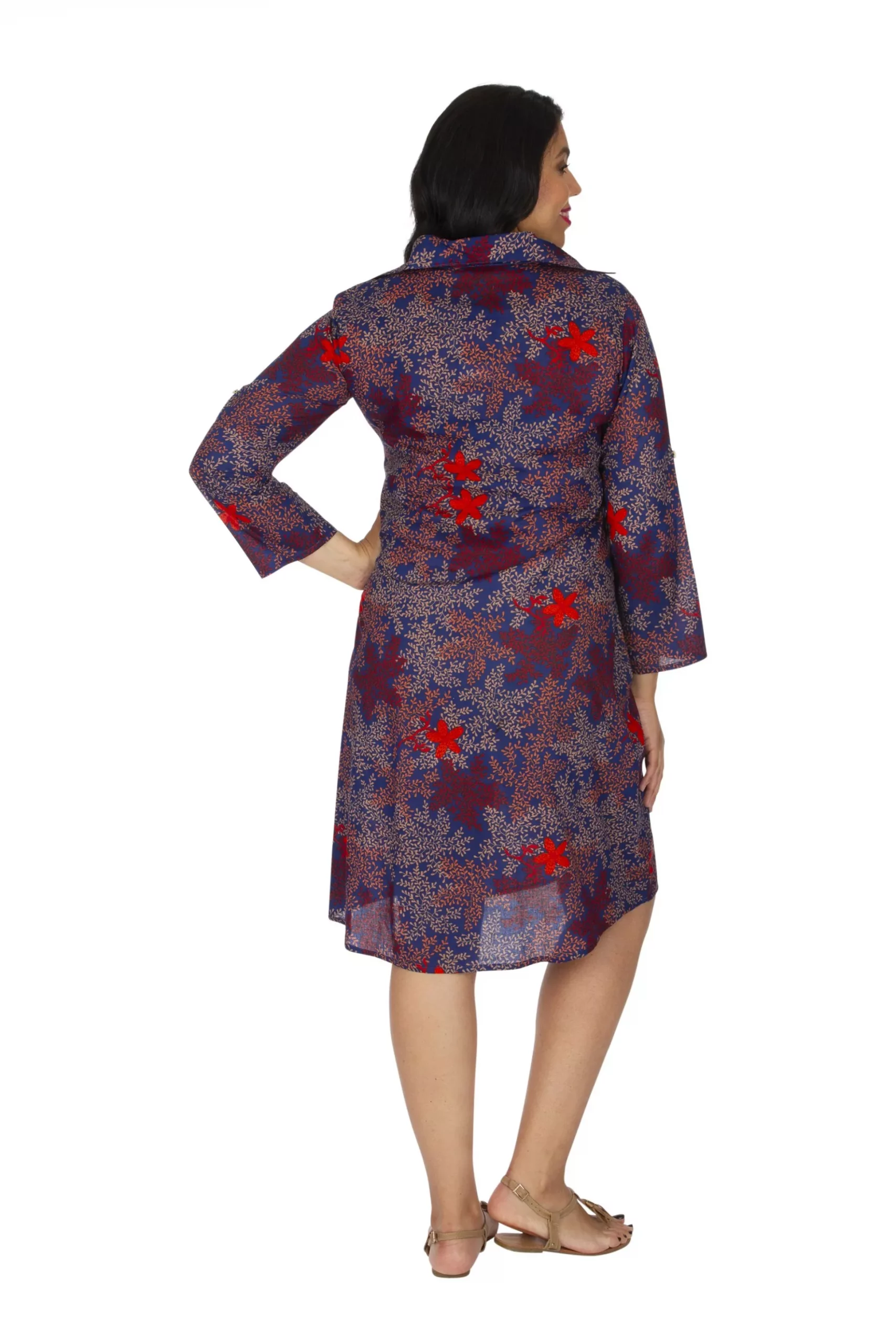 Robe bleu motif végétal- ROP0161D - Image 3