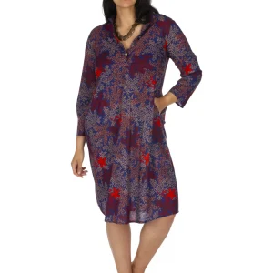 Robe bleu motif végétal- ROP0161D