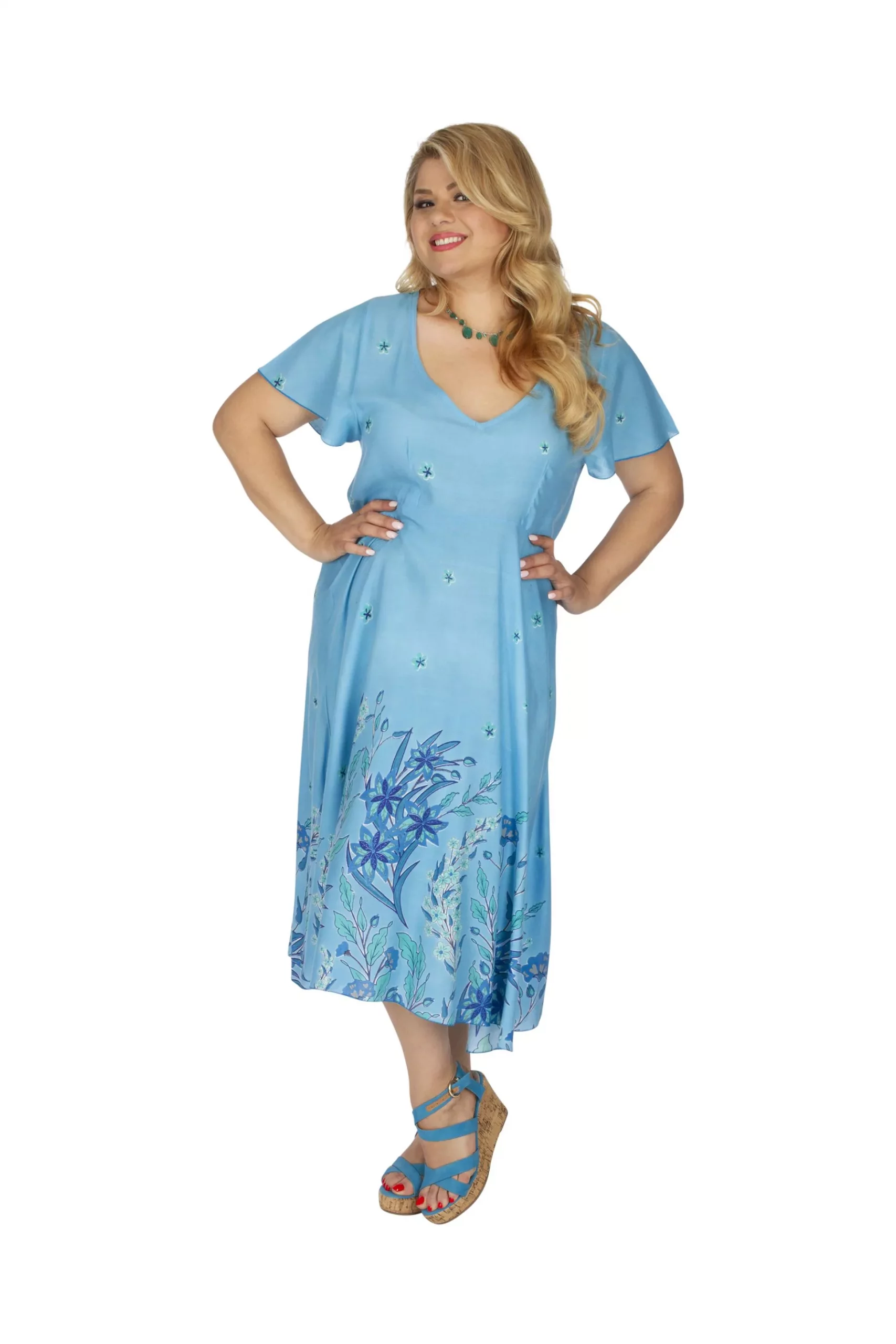 Robe bleue col V – ROP0164C - Image 2